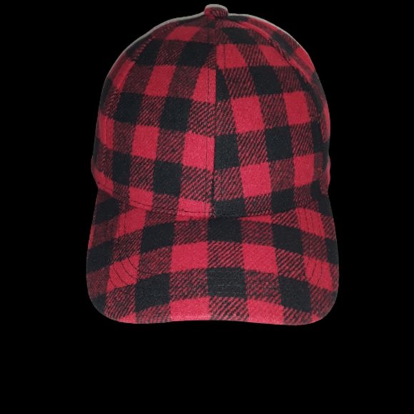 Accessories - Coolwife Baseball Cap Hat Buffalo Check Plaid Black & Red 100% Cotton